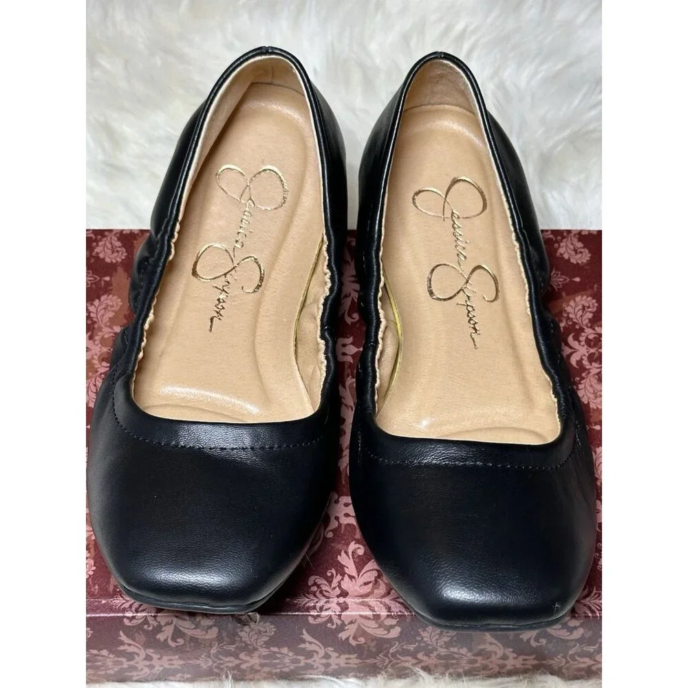 Jessica Simpson Sandaze Black Leather Slip on Travel Flat Size 5 1/2 M (36) - Picture 5 of 9